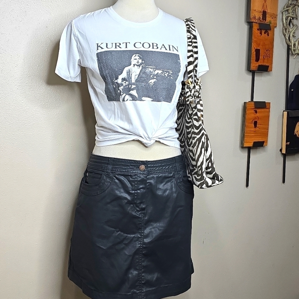 119h. Kookai Black Denim Skirt Snap Button Zipper Size 40 (10-12 Us)